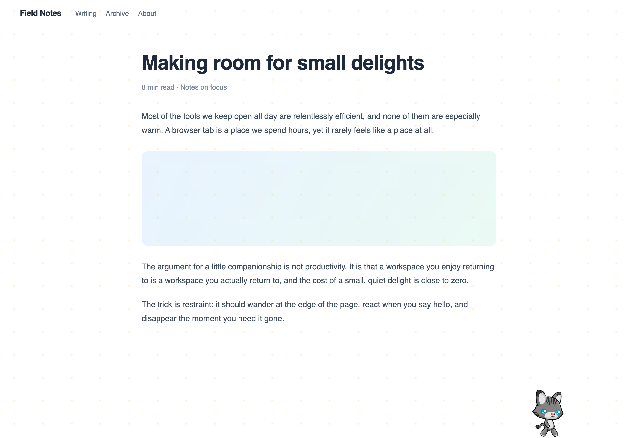 A DeskBuddy companion walking along the bottom edge of an ordinary web page.